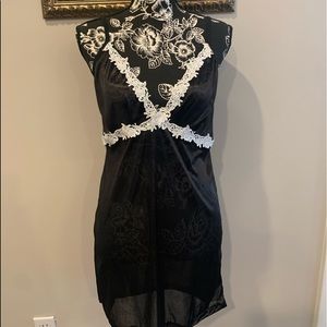 5 piece black  lingerie set w/ white lace trim